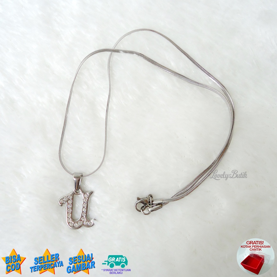 Lovelybutik Honey Kalung Inisial Huruf Titanium Anti Karat Kalung Hurup Abjad Alphabet Ins U Klasik  BONUS KOTAK PERHIASAN