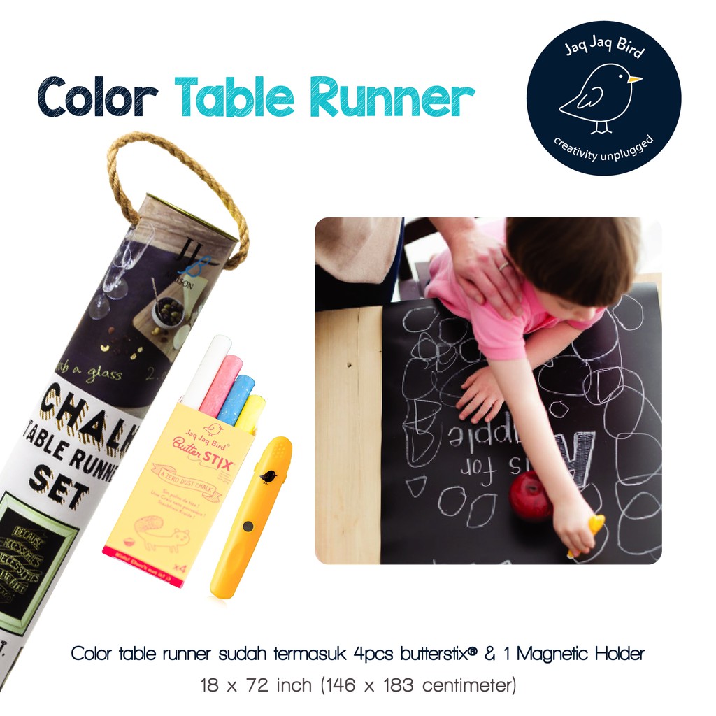 

Jaq Jaq Bird - Chalk Board Table Runner BLACK