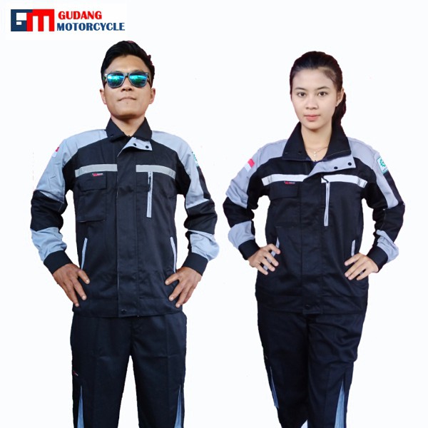 Satu setel, Baju Safety Proyek dan Celana Modist Warna Abu Hitam/Seragam Wearpack Abu Hitam