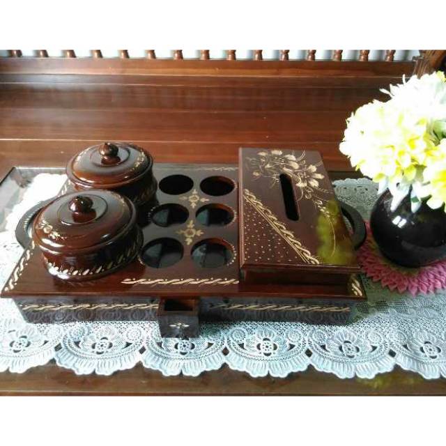 CODFREE UKIR NAMA & PACKING KAYU KOTAK AQUA/TEMPAT AQUA JATI 3 IN 1 SATU SET TEMPAT TISSUE &TOPLES