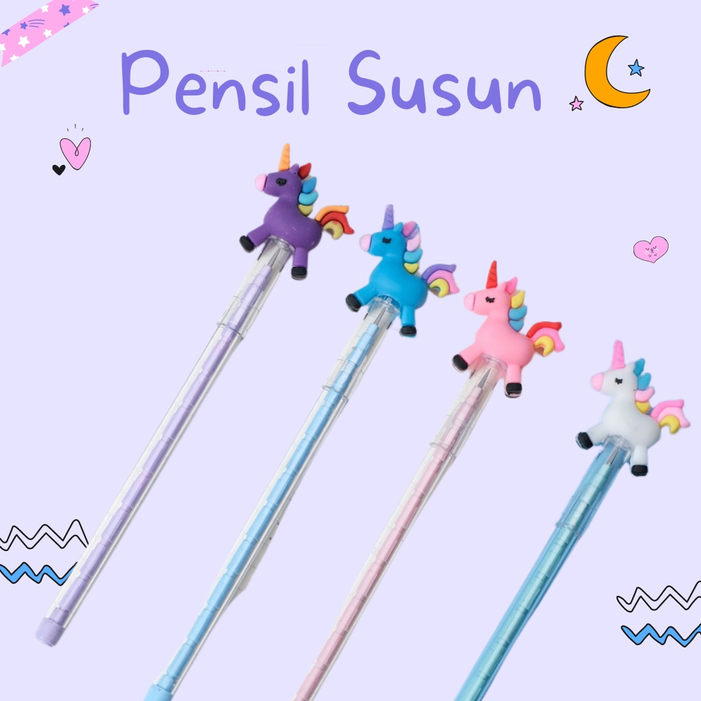 Pensil Unicorn Alat Tulis Cewek Lucu Anak Sekolah Susun