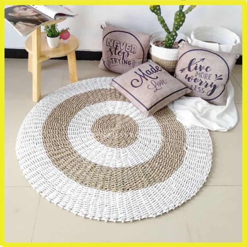 RUG ANYAMAN NATURAL SEAGRASS DONAT PUTIH/100-120Cm