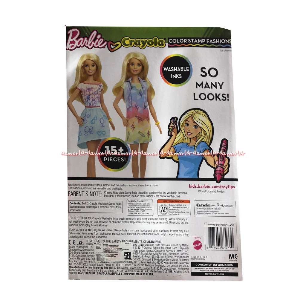 Barbie Color Stamp Fashion Mainan Boneka Barbie Crayola Design Baju Berbie