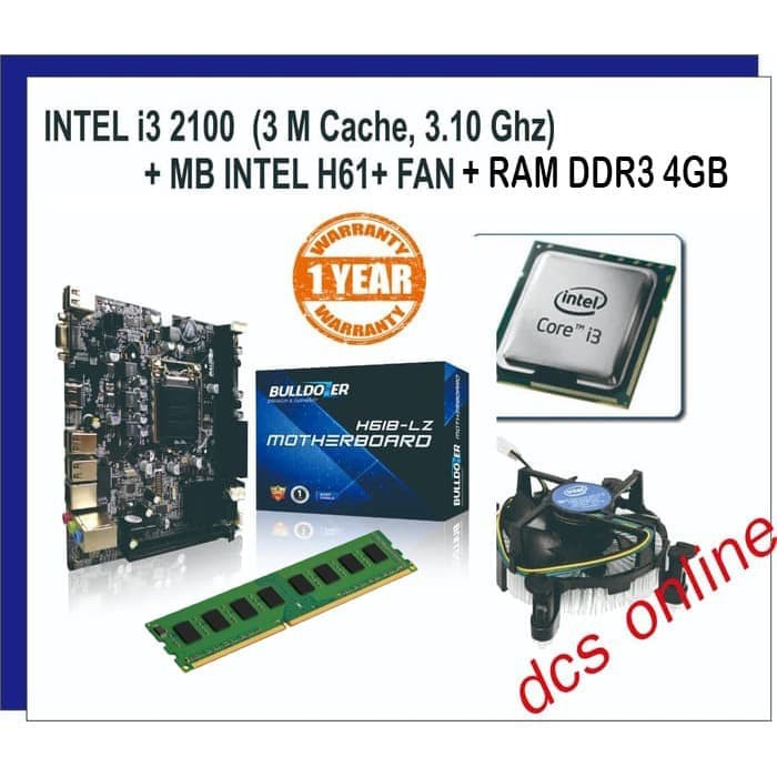 CORE i3 2100 + MOTHERBOARD INTEL H61 BULLDOZER / QWERTY + RAM DDR3 4GB / 8GB (PAKET)