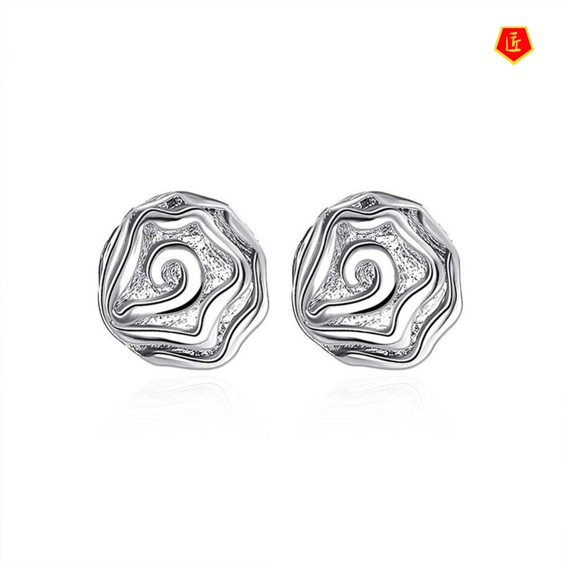 [Ready Stock]Fashion Luxury Silver Rose Stud Earrings