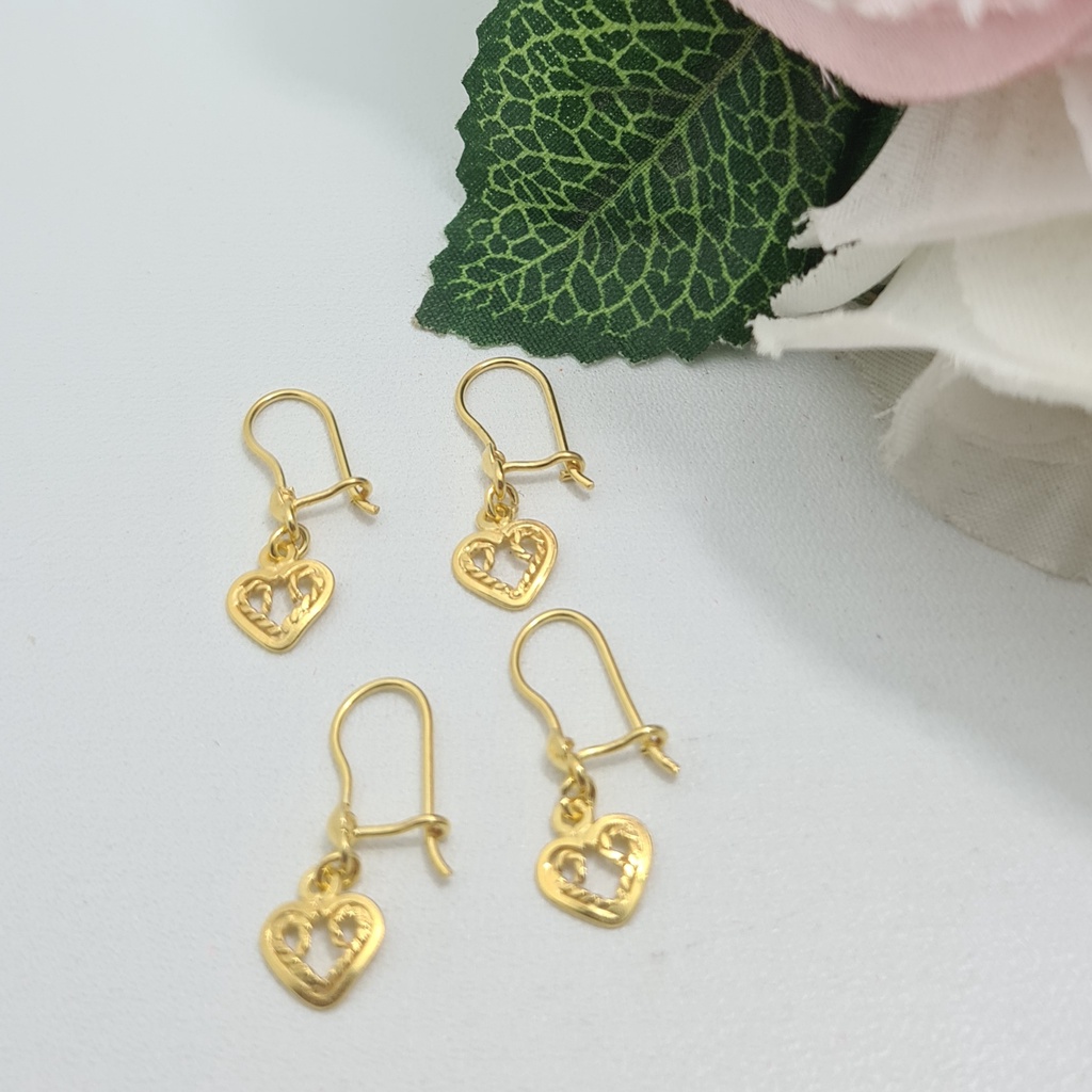 Anting Kait Emas Muda Bandul Love Ukir