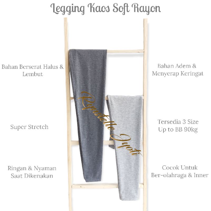 Legging Panjang Kaos soft Rayon Rynstelle uk.std, Jumbo dan Big Size /Celana Legging panjang kaos