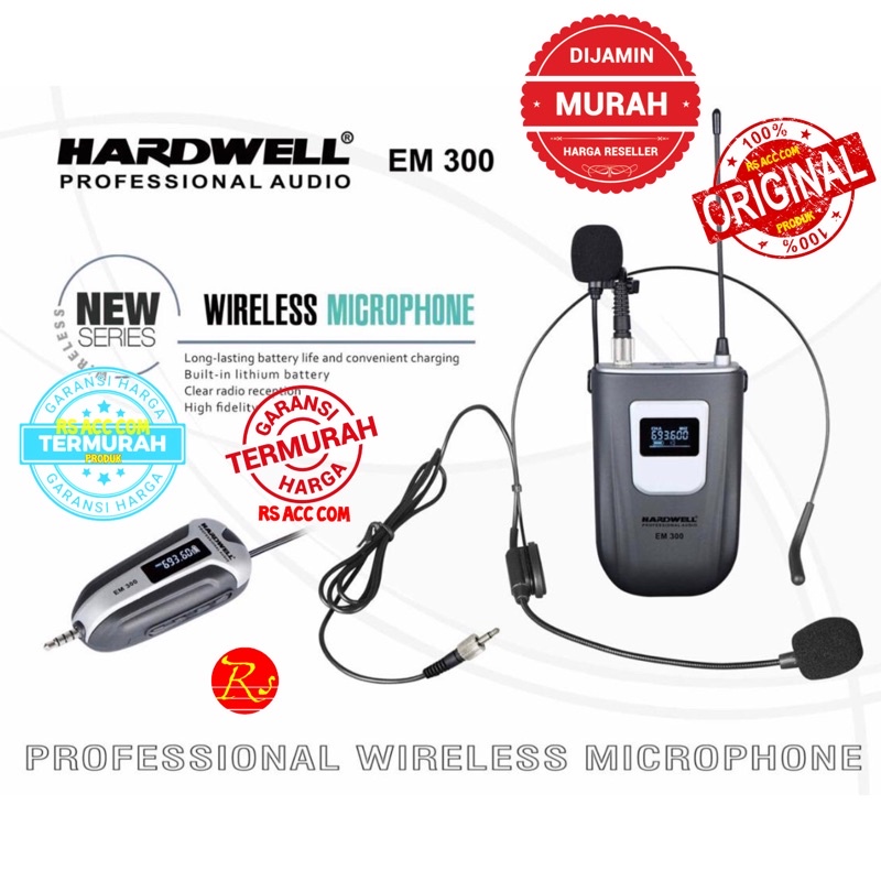 Mic wireless Hardwell EM 300 Original EM300 Bando Headset Hd