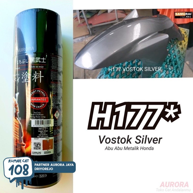 Rumah Cat - Pilox Samurai Vostok Silver H177 Abu-abu Metallic Cat Pilok Abu Metalik Honda Tahan Bensin 400ml Rumah Cat Motor dan Mobil