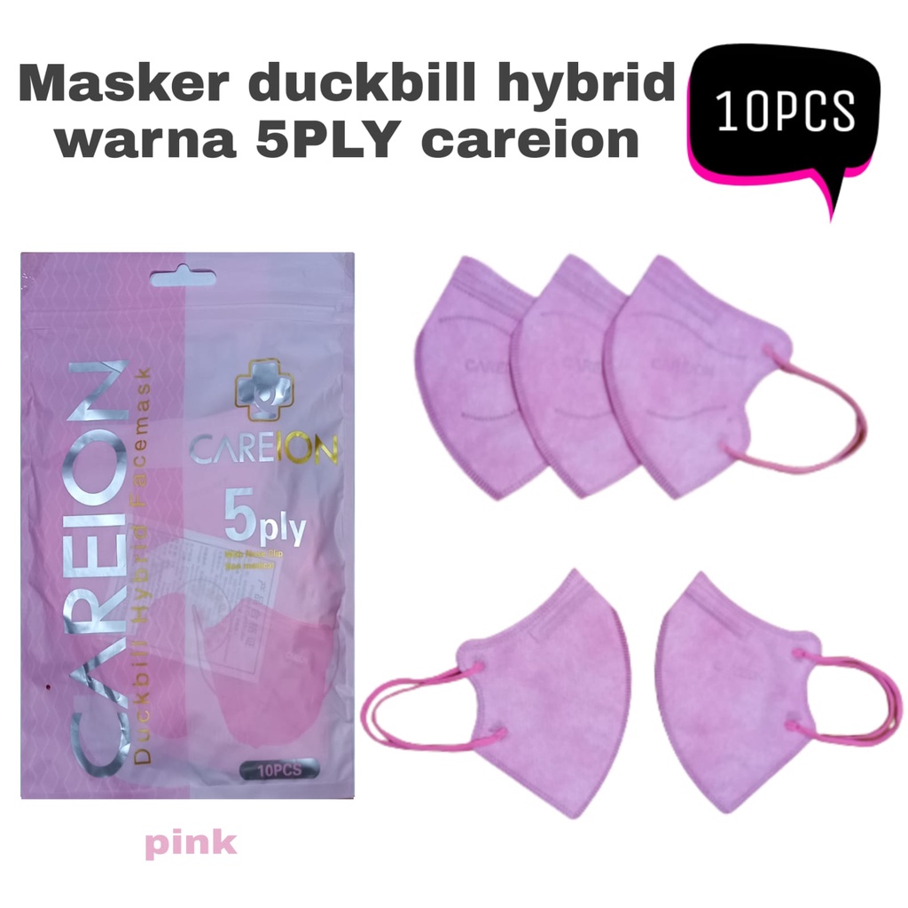 MASKER DUCKBILL HYBRID CAREION 5PLY WARNA WARNI ISI 10PC MASKER DUCK BILL HYBRID KAWAT EARLOOP CAREION - DUCKBILL HYBRID 10PC