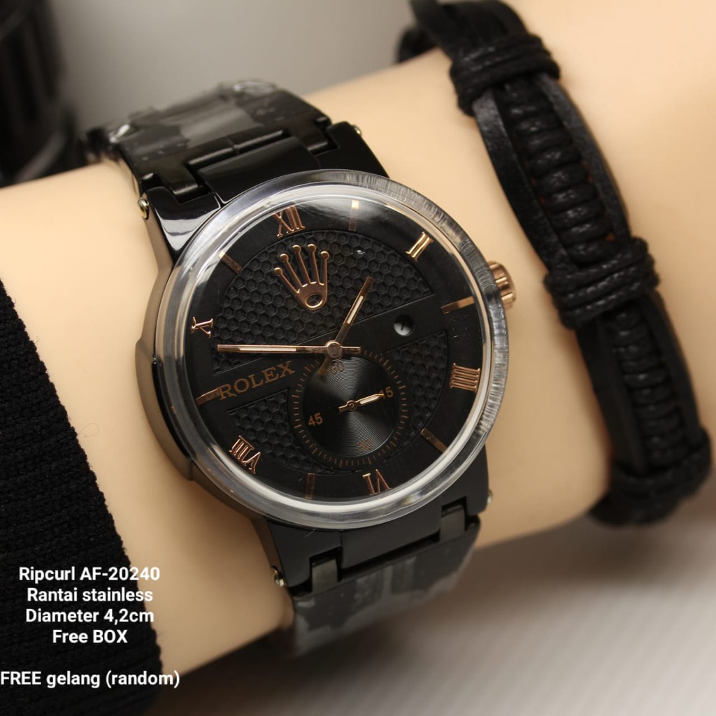 Jam Tangan Pria Rolex Tanggal Angka Romawi Stainlees Steel Free Gelang