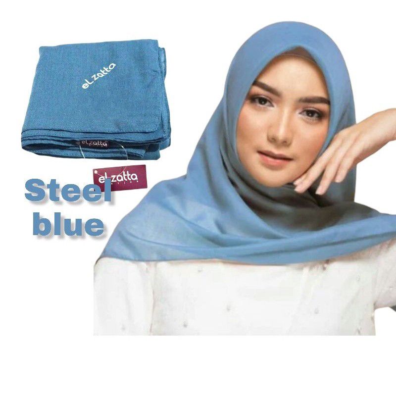 Jilbab Segiempat Polos Keisha Sadia Elzatta Hitam Pollycotton Hijab Kerudung Segi Empat Krudung-Shamora steel blue