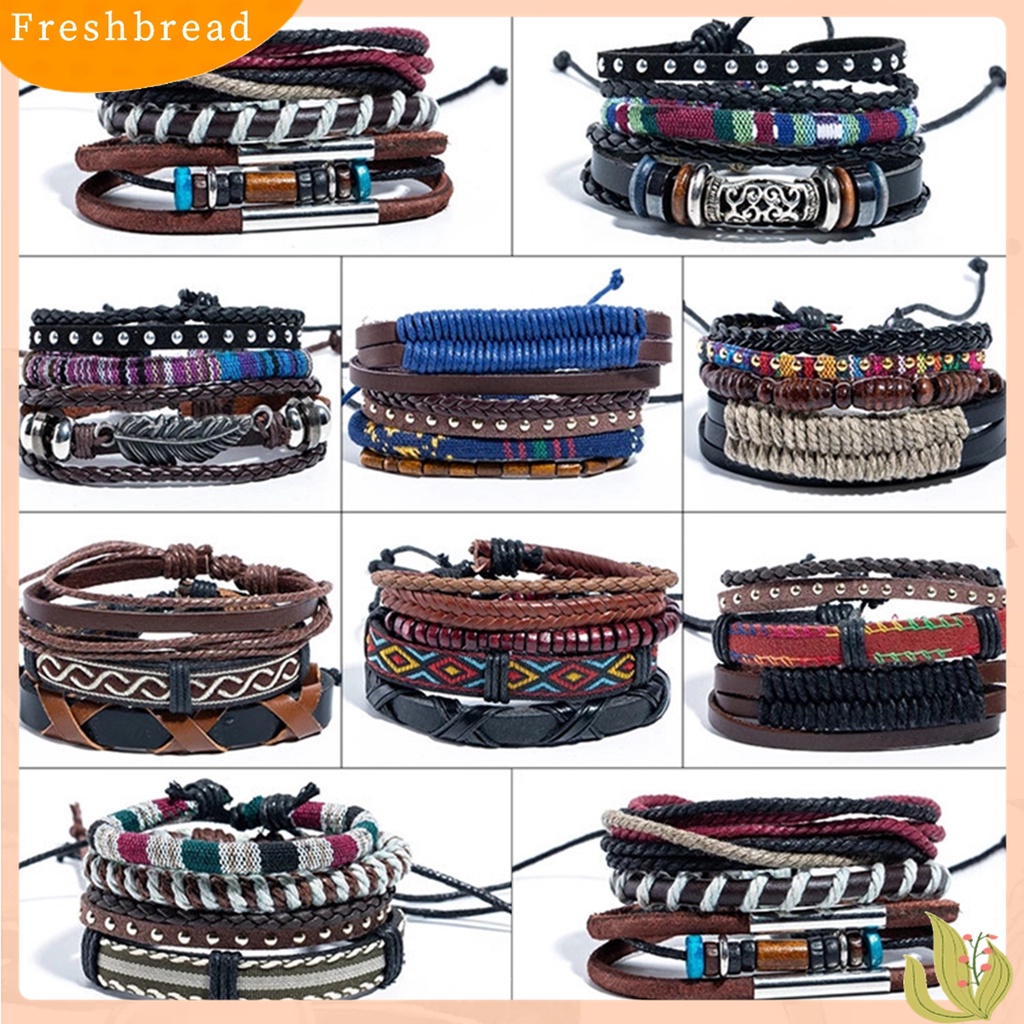 Terlaris 4Pcs/Set Unisex Multi Layer Faux Leather Braided Bracelet Bangles Jewelry Gift