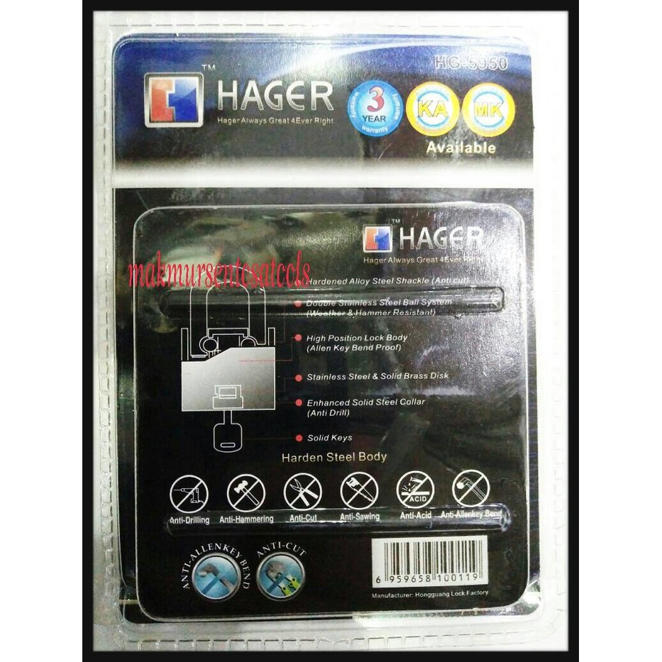 ORIGINAL - GEMBOK 50MM HAGER GERMANY SUPER/ANTI CAIRAN