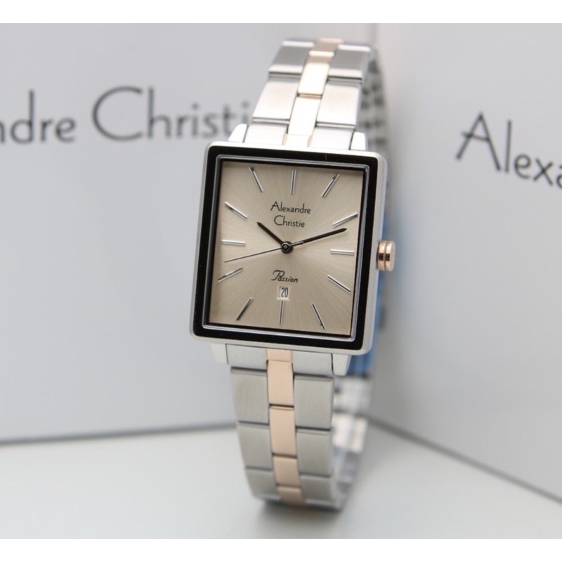 jam tangan wanita kotak alexandre christie 2894 kombinasi silver rosegold