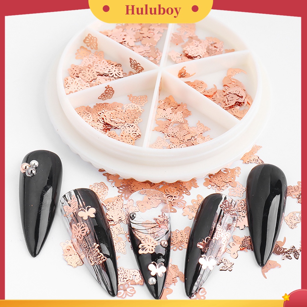 Huluboy Huluboy♡ Kuku Palsu 3D Bahan Metal Aksen Hollow Untuk Dekorasi Manicure