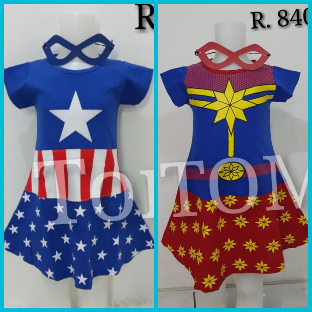 Kostum Anak Perempuan Captain America Girl Marvel Dress Baju Karakter Superhero