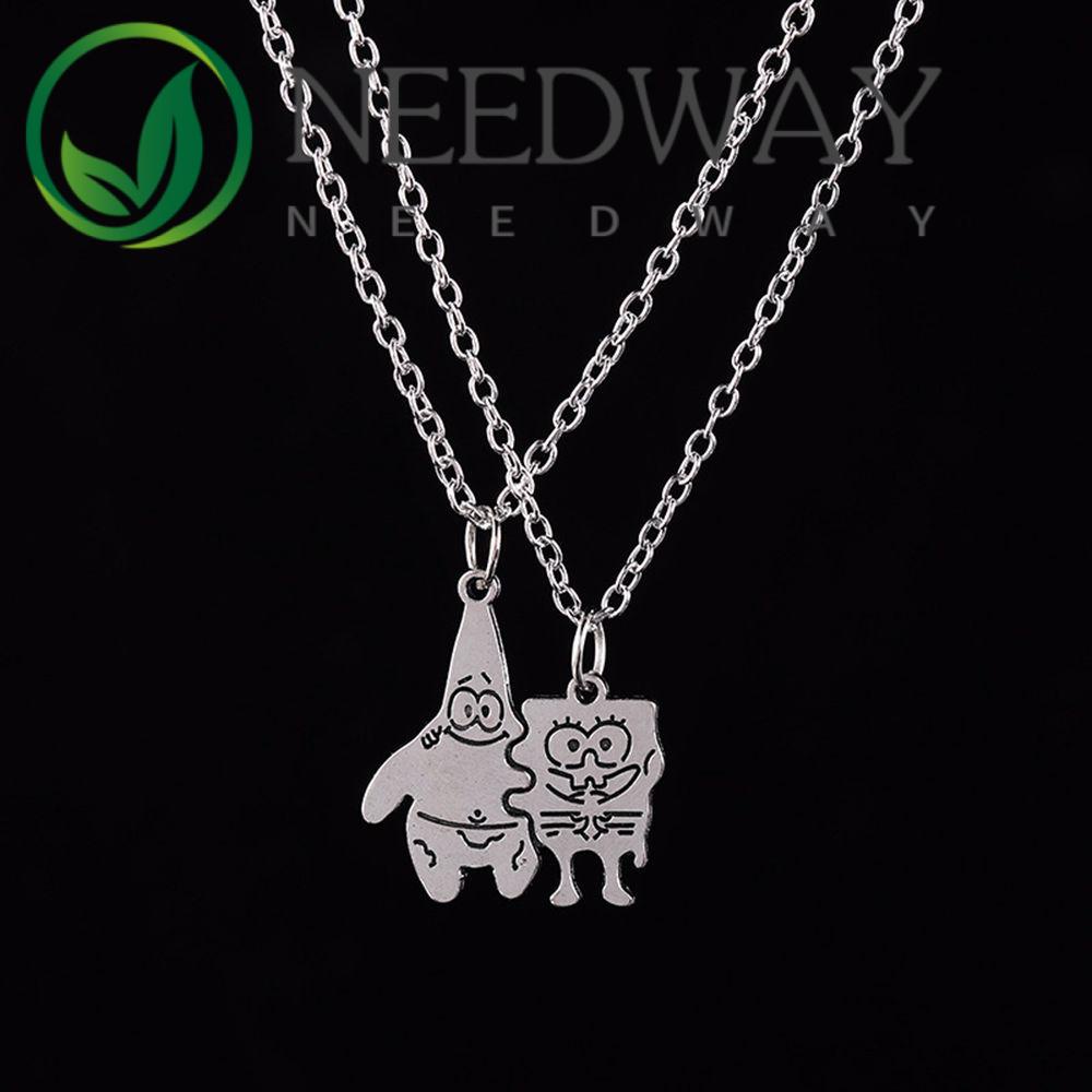 Needway  Creative Best Friend Necklace Friends Gift Pie Big Star Clavicle Chain Women Pendant Steel Alloy Cartoons Hip Hop SpongeBob