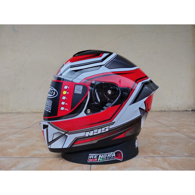 Helm NJS Zx1 Motif/ Poloss. NJS ZX- 1R Solid White. Original 100% ( Ogkir Termurah 2kg )-ZX-1 BK.white.Red Gl