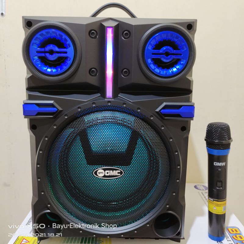 Speaker Bluetooth GMC 897R 8 Inchi Bonus Mic Wireless Super Bass /Salon Aktif GMC Portable FM Radio