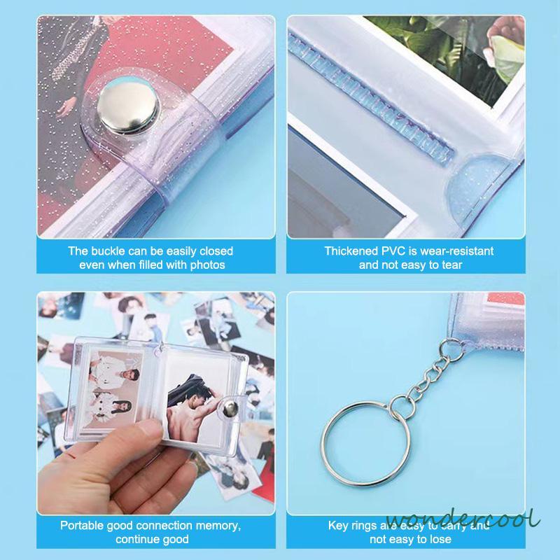 1 &amp; 2 Inch Mini Photo Album 16 Pockets KeyRing Key Ring Shiny Transparent Foto Binder Kecil Card Holder Keychain Gantungan Kunci Jelly Color KPOP Koleksi Ganci pacar memory kenangan hadiah potret -Won