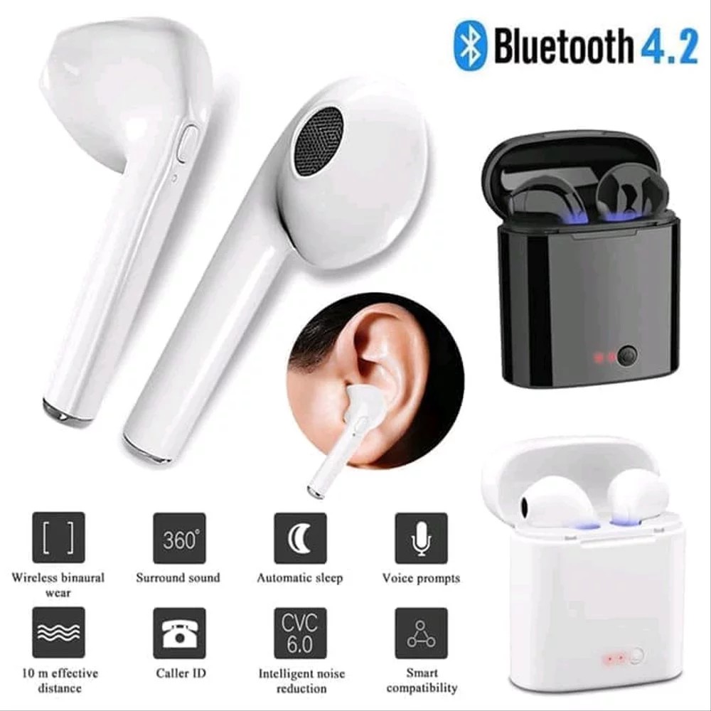 Earbud Bluetooth Tanpa Kabel I7S TWS 4.2 Airpods Dengan Charger