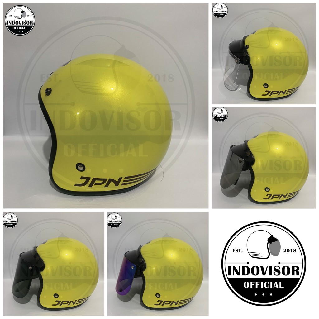 Helm JPN Warna Kuning Lemon kaca flat datar