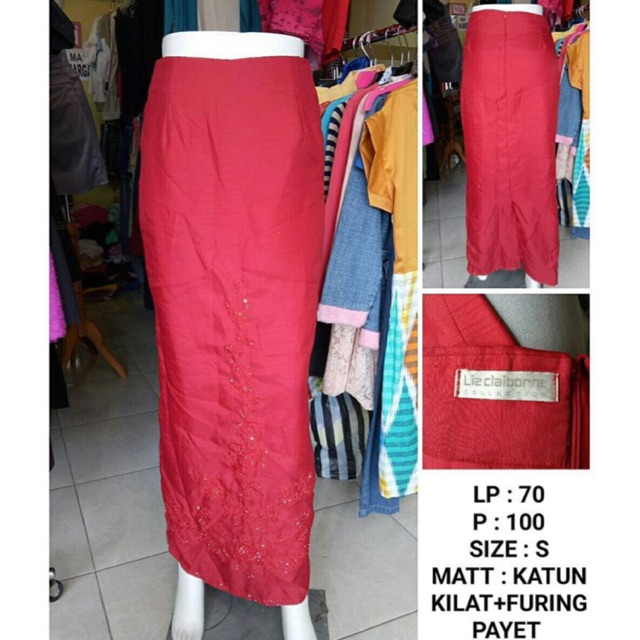 Preloved rok panjang span bawahan kebaya payet wanita merah
