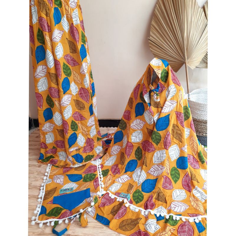 MUKENAH SAJADAH LIPAT ANAK vol. 2 & vol. 3|| MUKENAH RAYON ANAK || MUKENAH ANAK MURAH-Mustard motif daun