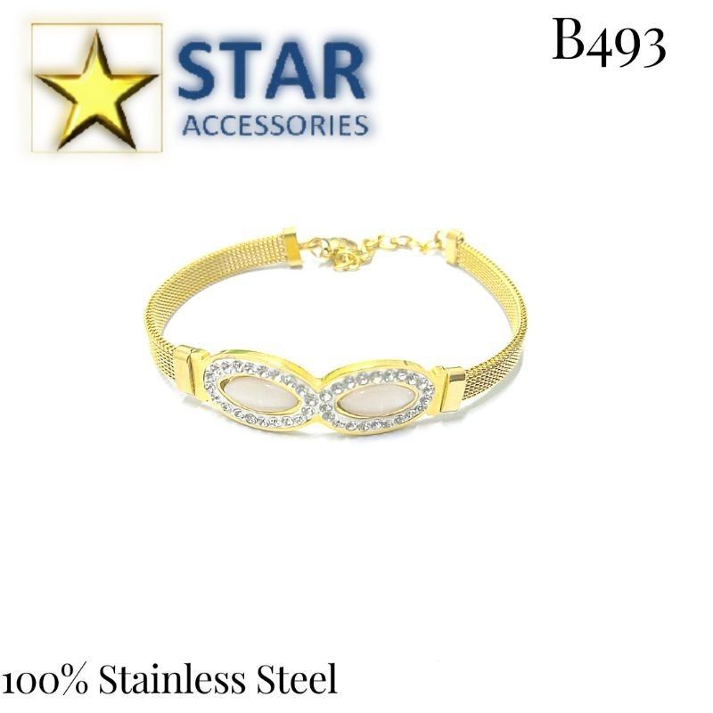 Gelang Batu Oval Kembar Titanium Gold