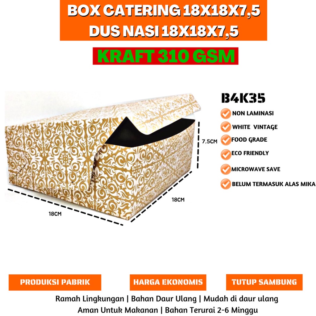 Box Nasi Kotak Dus Catering Box Nasi 18x18 (B4K35-18X18X7.5 Cm)