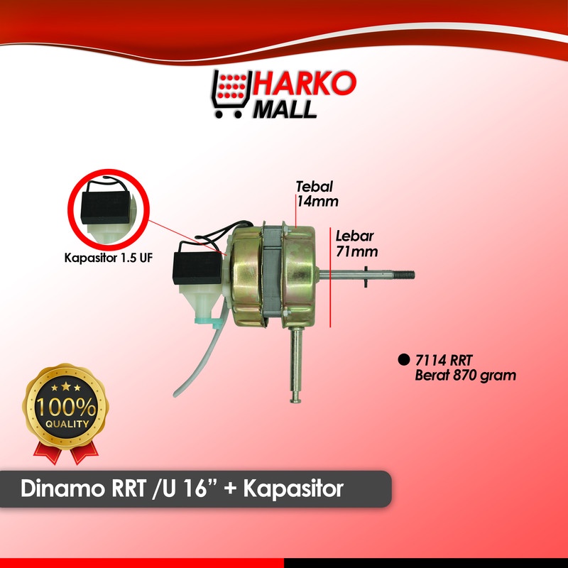 Dinamo Motor Kipas Angin Cina RRT 16 Inch + Kapasitor 1,5uF