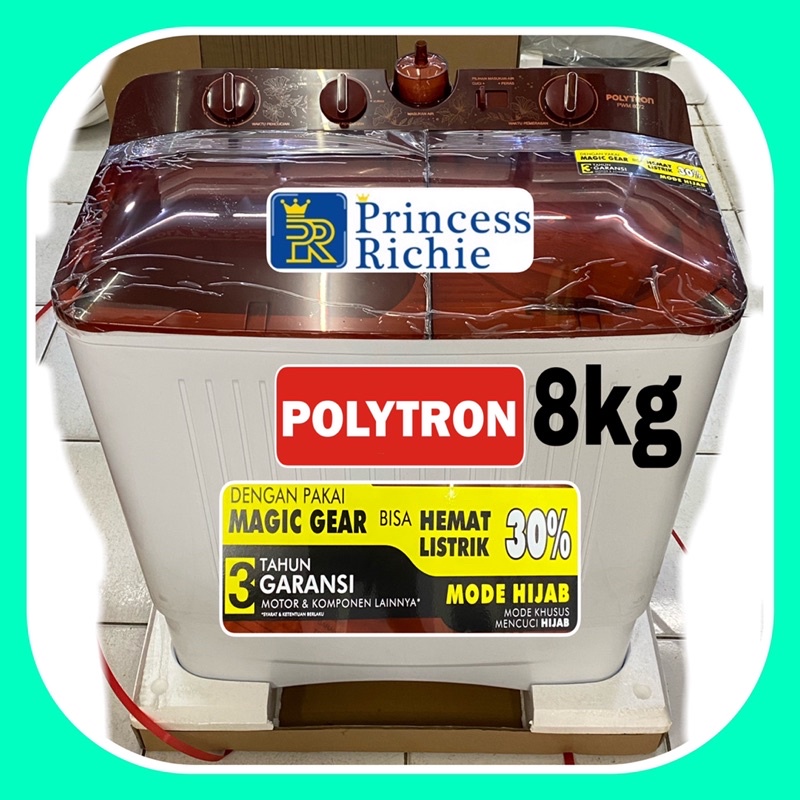Mesin cuci Polytron 8kg 2 tabung low watt PWM 8072