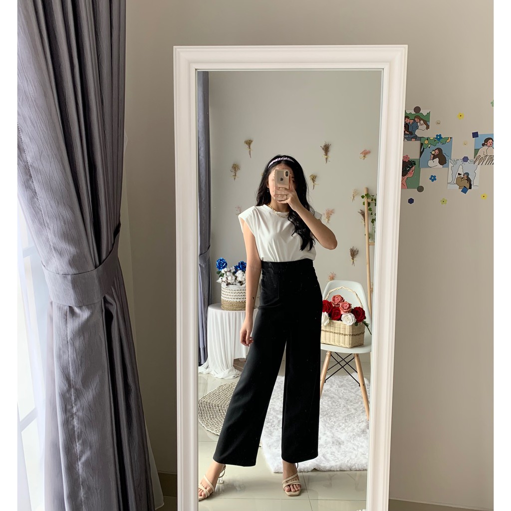 Sweet Berry - Petite Kulot / Celana Kulot Panjang Bahan Scuba-Black