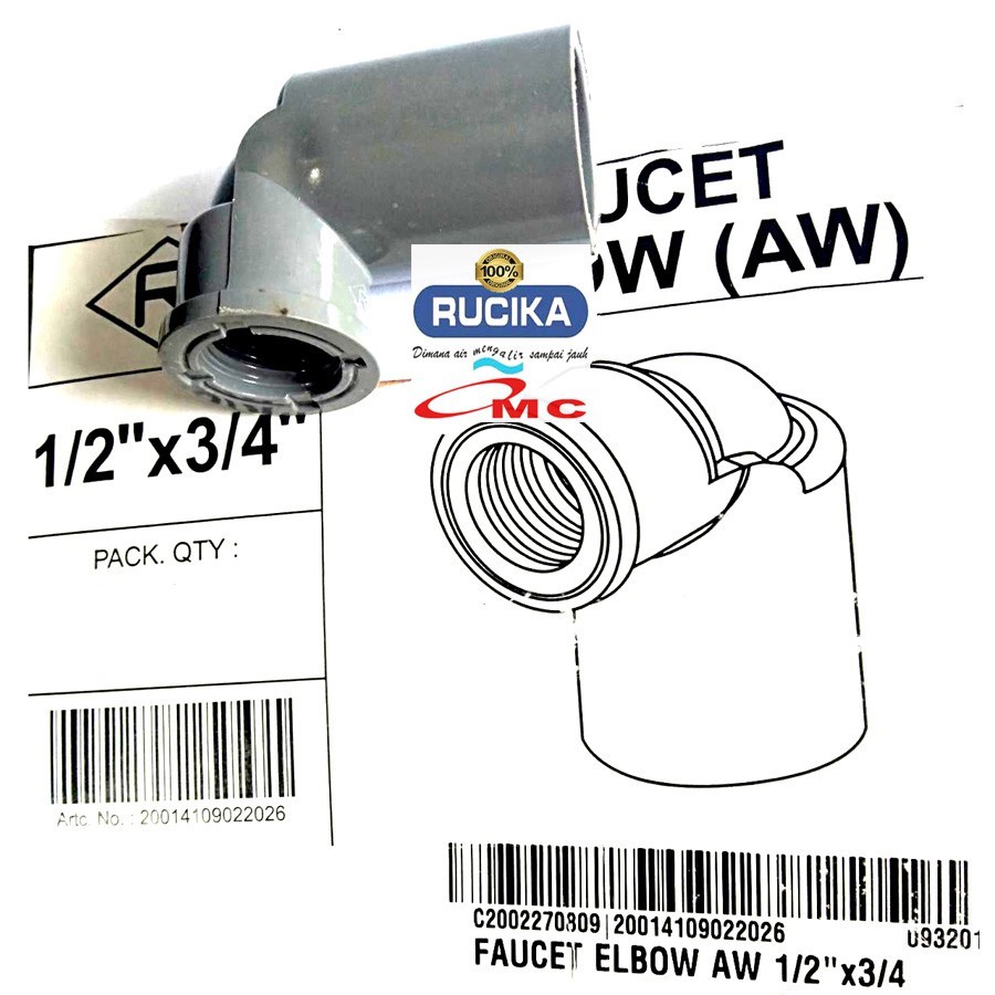 Sambungan Pralon Knee Keni Drat Dalam Faucet Elbow 1/2 X 3/4 RUCIKA
