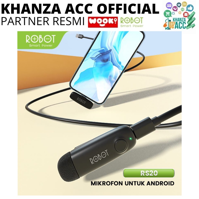 KHANZAACC ROBOT RS20 Wireless Connector Microphone Bluetooth 5.1 Clip On Type C