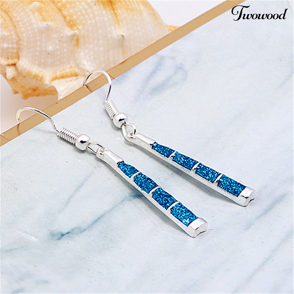 Twowood 1 Pair Hook Earrings Trapezoid Pendant Blue Faux Stone Women Shiny All Match Lightweight Dangle Earrings for Dating