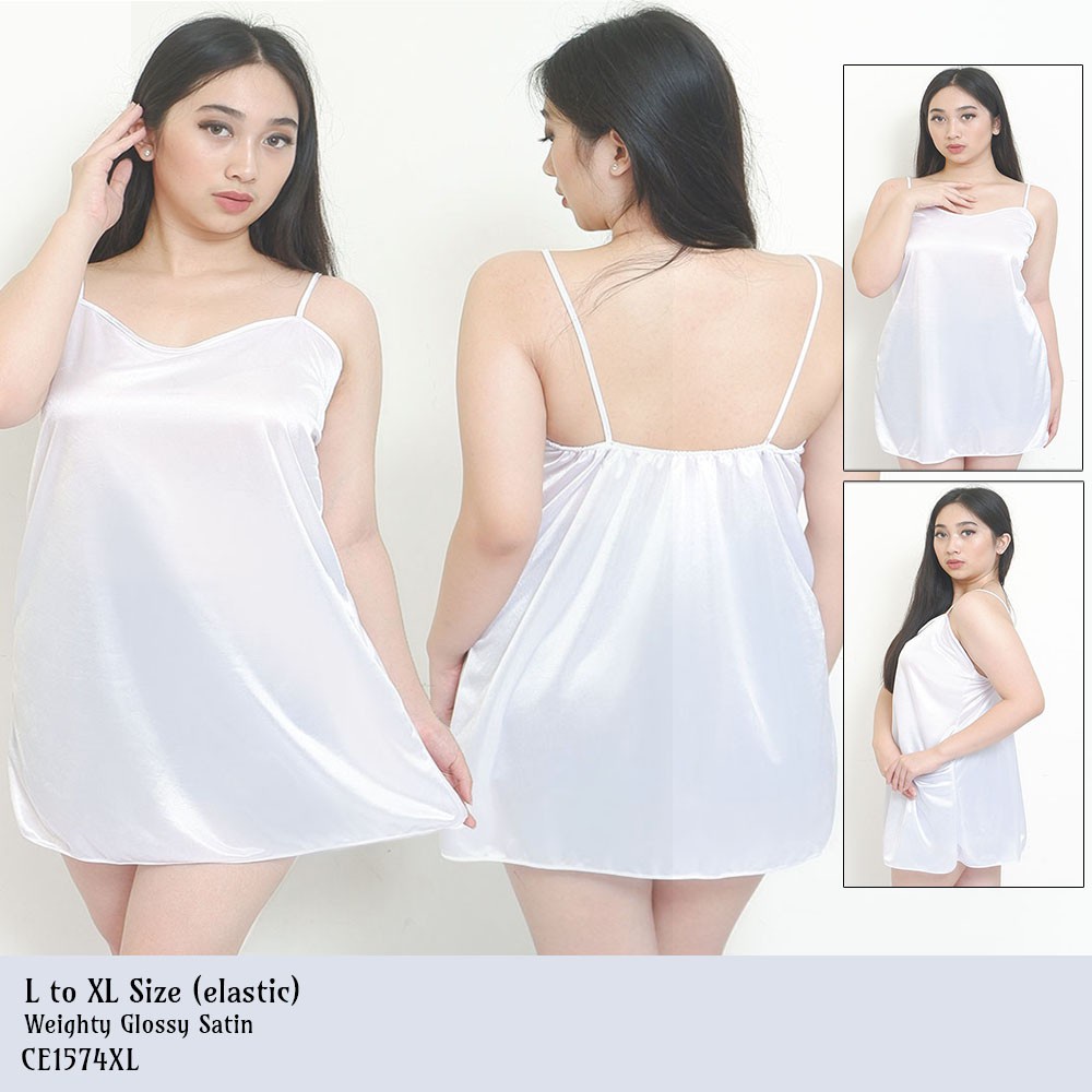 baju tidur tanktop dress satin putih big size XL jumbo