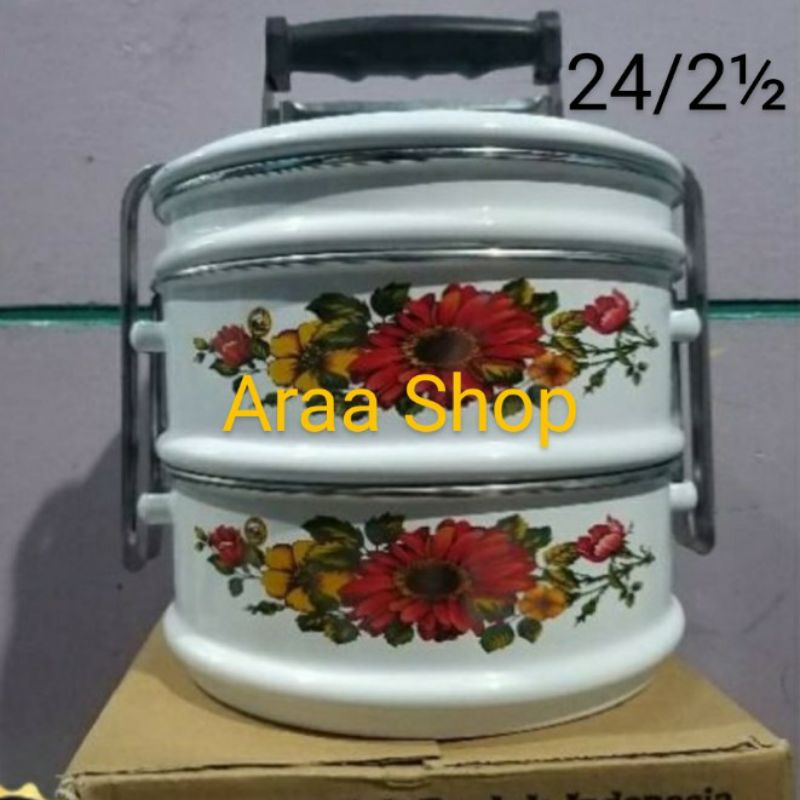 PANDA MASPION Rantang Tenong Enamel Kembang 24cm Susun 2 1/2 24/2½ / Food Carrier Besar Porcelain En