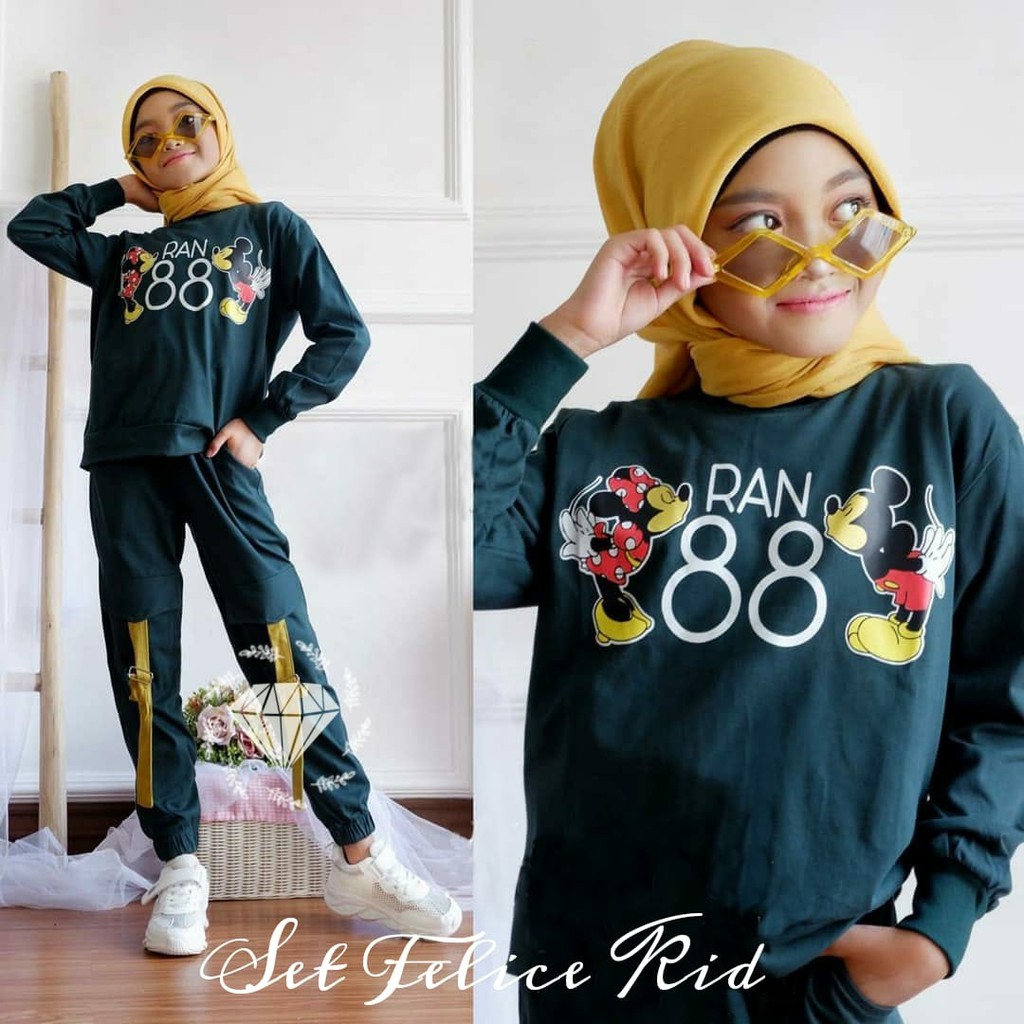 Setelan Baju Olahraga Anak perempuan Umur 9 10 11 Tahun Stelan wanita Murah Import Cewek Felice