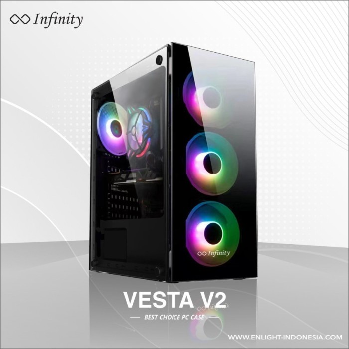 Casing PC Infinity Vesta V2 Tempered Glass Include 4 Fan Case Led RGB