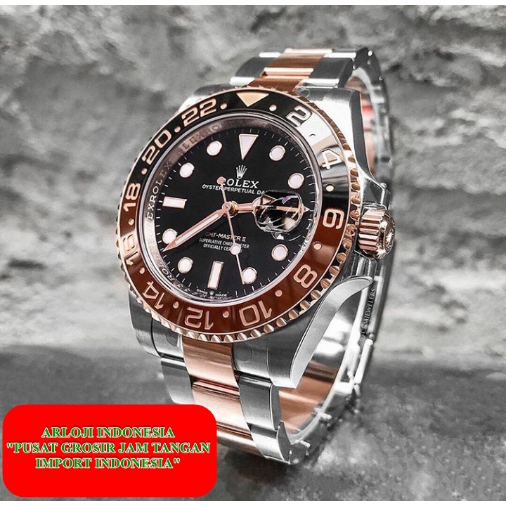 New Jam Rolex Gmt Master Ii Two Tone Rose Saphire Metic Garansi 1th