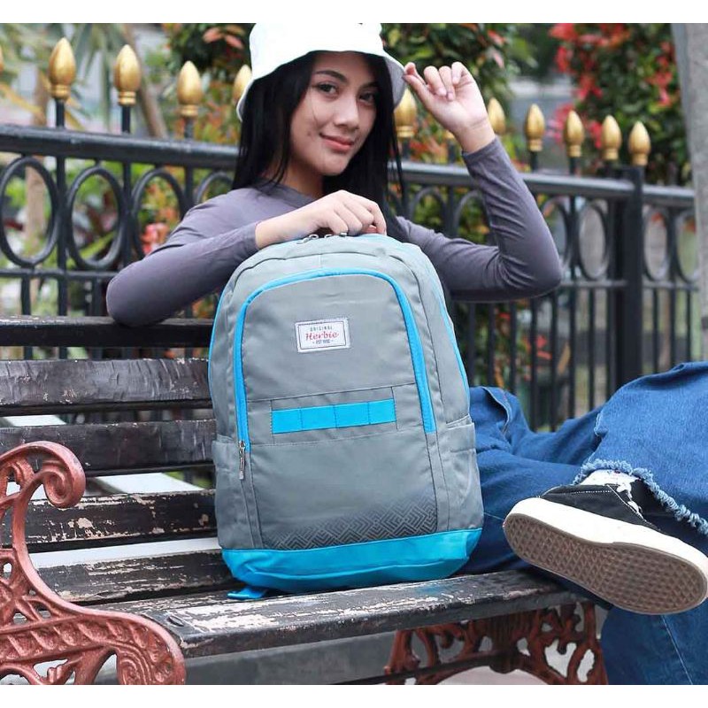 Herbie - Tas Backpack Wanita Terbaru Abu | Tas Ransel Cantik | Tas Sekolah Kuliah Kerja Cewek | Tas Gendong Original Bahan Premium Cordura