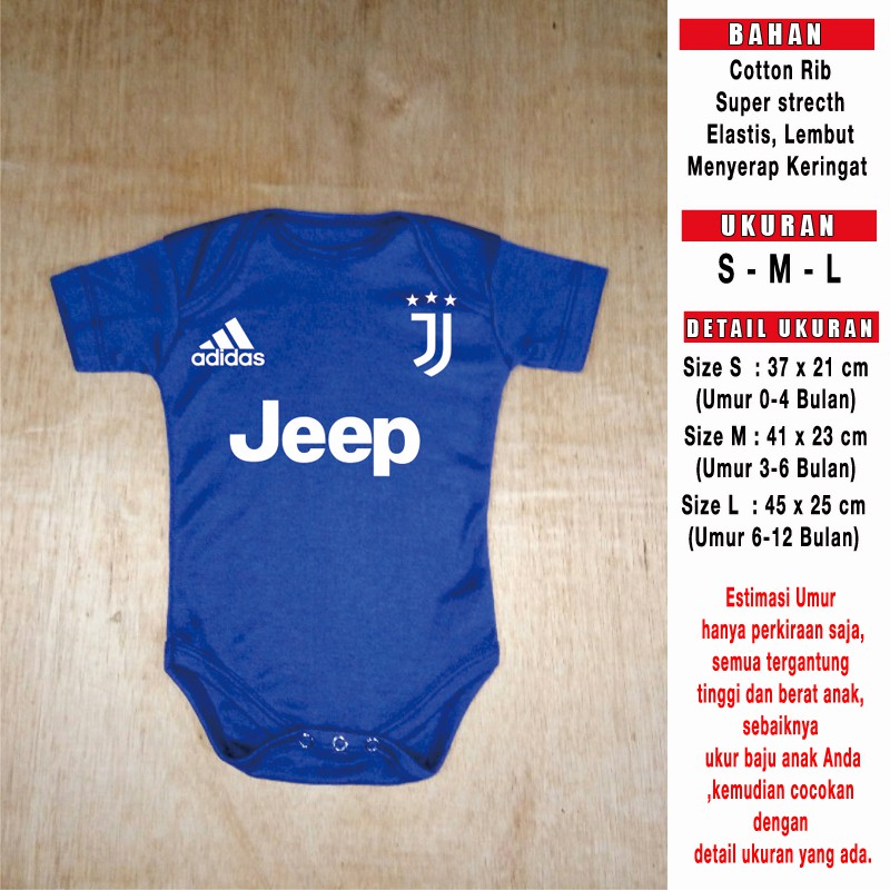 Jersey Bayi Baju Bola Bayi Romper Bayi Jumper Bayi Juventus Biru