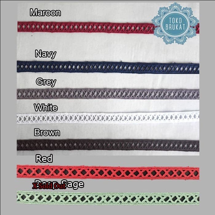 Kain Renda Bordir Giper - Bunga Kecil - 06491 (Lebar -/+ 1,5 cm) - Putih