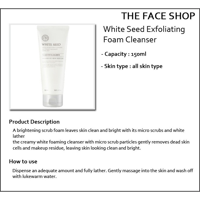 THEFACESHOP - White Seed Exfoliating Cleansing Foam 150 ml