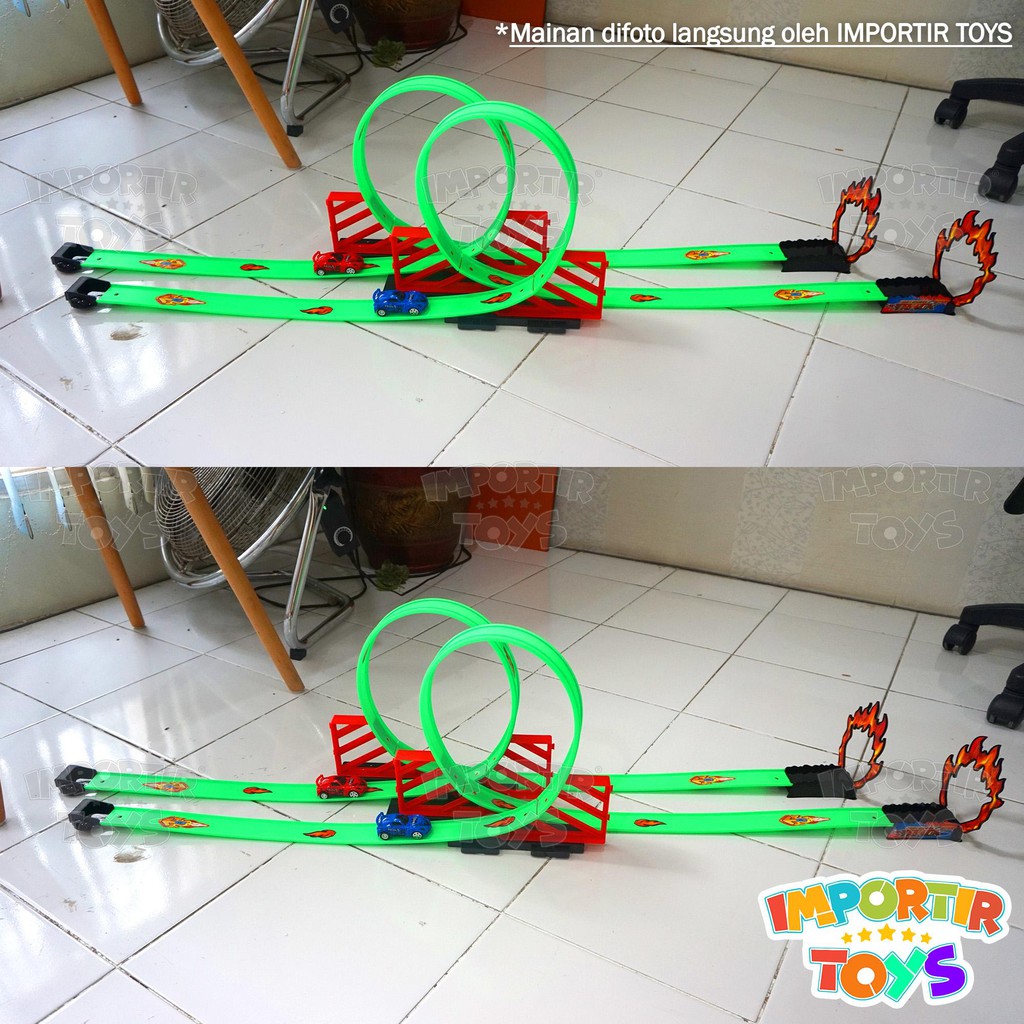 Dual HotWheels Salto Track Mainan MOBIL Anak 2 SET &quot;PUTAR 360&quot; (HIGH SPEED TRACK)