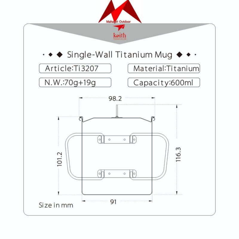 Keith titanium Ti3207 600ml mug with folding gelas cangkir ultralight
