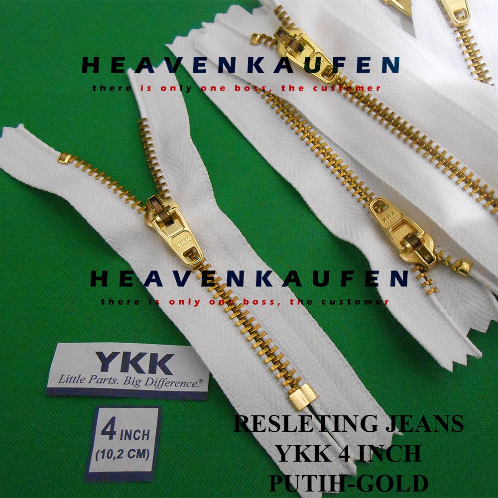 Resleting Zipper Jeans YKK 4 inch / 10,2 cm Putih - Gold