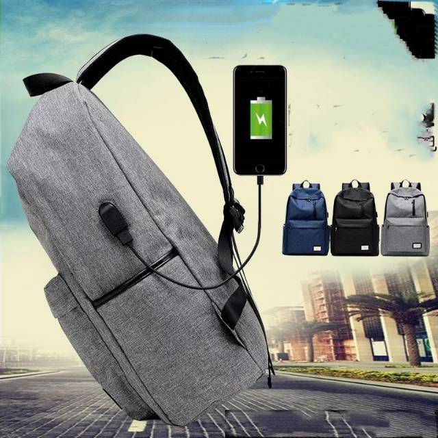 Ransel Pria Fashion Warna Solid Tas Sekolah Kain Oxford Berlapis untuk Remaja Laki-laki Ransel Laptop Tahan Air Kapasitas Besar